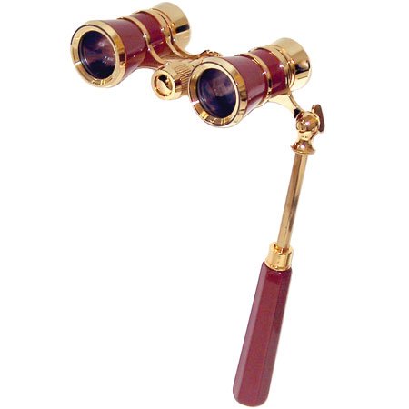 Adorama 3 x 25 Opera Glass Binocular with Built-In Extendable Handle, Burgundy with Gold... by Adorama
