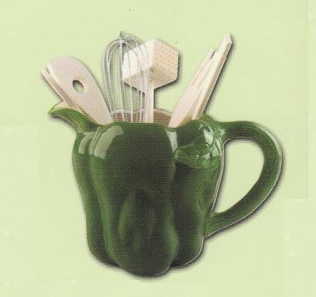 Ceramic Bell Pepper Kitchen Utensil Tools Set - Green