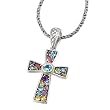 925 Silver & Multi-Stone Cross Pendant with 18k Gold Accents