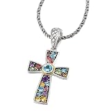 925 Silver & Multi-Stone Cross Pendant with 18k Gold Accents