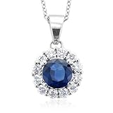 14k White Gold Circle Natural Sapphire Diamond Necklace (G, SI2, 1.58 cttw) Certificate of Authenticity