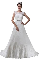 A-line Satin Lace Sheer  Wedding Dress  with a Court Train  With a Bow(s) and a Ribbon 