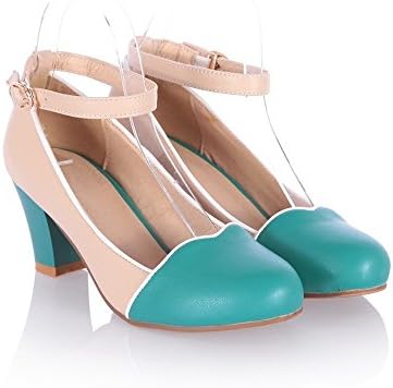 VogueZone009 Womens Closed Round Toe High Heel PU Soft Material Assorted Colors Pumps, Green, 7 B(M) US