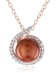 Rose Gold Plated Sterling Silver 8-8.5mm Chocolate Freshwater Cultured Pearl Pendant Necklace (0.07 cttw, G-H Color, I2-I3 Clarity), 18"