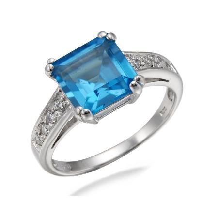 8MM Princess Cut Natural Swiss Blue Topaz Ring 