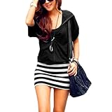 Allegra K Women Short Sleeve Striped Hem Mini Dress Black XS