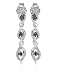 Sterling Silver Black and White Diamond Dangle Earrings (1/6 cttw, I-J Color, I3 Clarity)