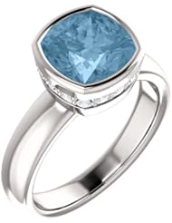 10K White Gold 8.00x8.00mm Antique Cushion Cut Sky Blue Topaz and Diamond Ring -- LIFETIME WARRANTY