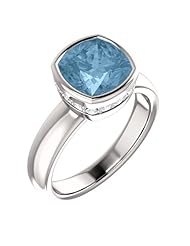 Platinum 8.00x8.00mm Antique Cushion Cut Sky Blue Topaz and Diamond Ring -- LIFETIME WARRANTY