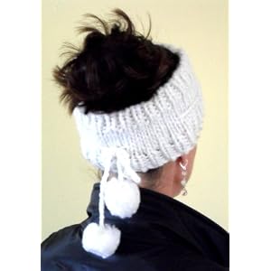 Unique White Knit Head Band with Tassles
