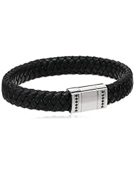 Stainless Steel and Leather Spinel or Crystal Accent Braided Bracelet