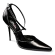 4 1/2 Inch Sexy Black Pump Shoe Quarter Crisscross Strap D'Orsay Designer Shoes Black Leather