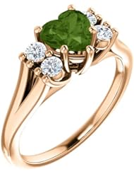 18K Rose Gold 6.00x6.00mm Heart Cut Green Tourmaline and Diamond Ring -- LIFETIME WARRANTY