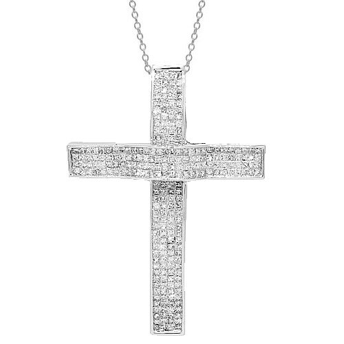 14K White Gold Mens Diamond Cross Pendant 8.50 Ctw