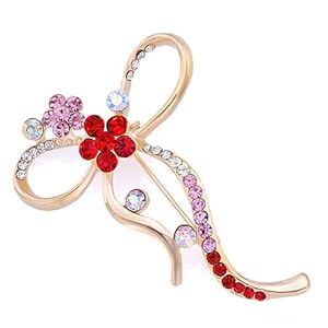 Pugster 22k Golden Plated October Birthstone Flower Bowknot Rose Pink Swarovski Crystal Diamond Accent Brooches And Pins