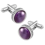 Catseye Greek Key Edging (prp) Cufflink by Principessa - Purple Silver plated