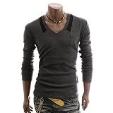 Doublju Mens V-neck Long Sleeve T-shirts(D2)
