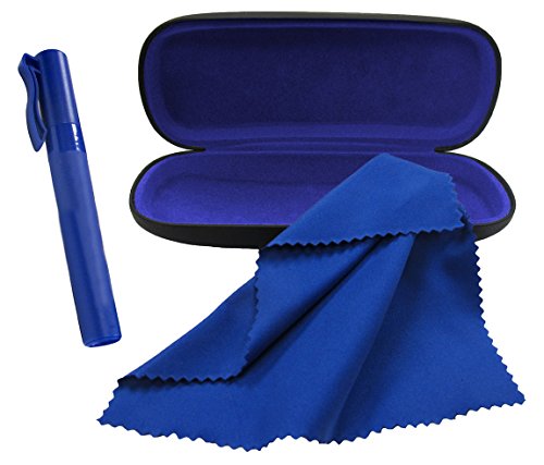 Eyeglasses Case Set, Includes Eyeglass Case, Eyeglass Cleaner Spray, and Microfiber Cloth, Great for All Eyewear and Sunglasses, Blue, By OptiPlix