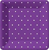 Design Swiss Dot-Purple 7 Inch Square Dessert Plate, 8 Plates per Pack, (Pack of 3)
