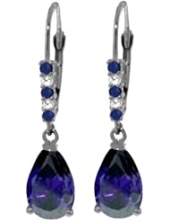 14k White Gold Diamond Leverback Earrings with Sapphires