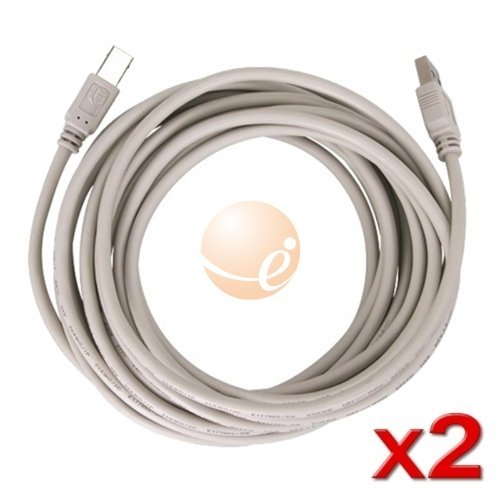 2 pack 15 FT / 4.6 M USB 2.0 Extension Printer Cable A to B M/M, White / Beige
