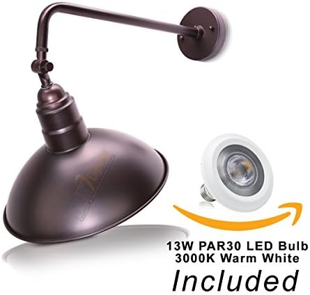 14" Adjustable Barn Light with 19 3/4" Curved Arm And 13W PAR30 LED Bulb (3000K Warm White) - (Bronze LED)
