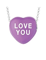 Sterling Silver 17mm Purple enamel Sweethearts LOVE YOU Heart Pendant