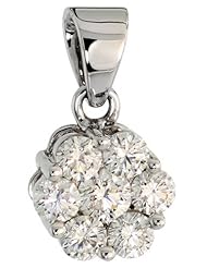 14k White Gold 7/16" (12mm) tall Flower Pendant, w/ 0.88 Carat Brilliant Cut Diamonds