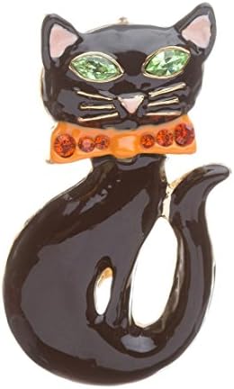 Crystalbella Halloween Costume Jewelry Rhinestone Bow Tie Black Cat Brooch Pin
