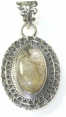 Oval Golden Rutilated Quartz Sterling Silver Pendant