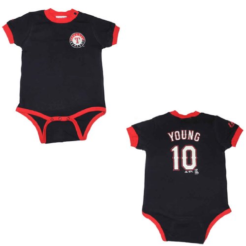 MLB Texas Rangers Young #10 Baby / Infant One-Piece Bodysuit / Romper / Onesie - Blue (Size: 24)