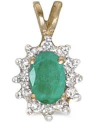 14k Yellow Gold Oval Emerald And Diamond Pendant with 18" Chain