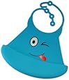 Cute Baby Bibs - Silicone with Crumb Catcher - Smiley Face Blue