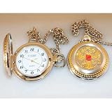 Souvenir Watch/Russian Emblem Watch [Made in Russia. Diameter: 2 inches (5 cm). Souvenir pocketwatch with chain, decorated with the Russian emblem] [Men have few needs when it comes to accessories, but a quality watch is a must. Use yours to show your love of Russian culture by choosing this handsome pocketwatch, featuring the Russian emblem of the two-headed eagle. The overall color is silver with gold accents and a coat of arms in vibrant red. This watch may be a souvenir, but it is striking nonetheless]