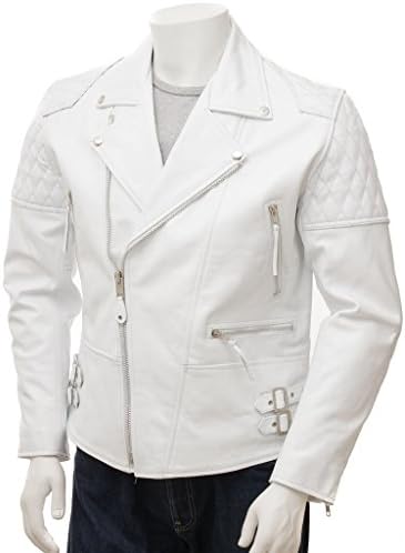 Leather Lovers Men's Lambskin Leather Motorcycle Biker Jacket Medium White