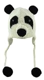 DeLux Panda Face Wool Pilot Animal Cap/Hat with Ear Flaps and Poms