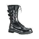 GRAVEL-14, Mens Black Leather 3 Strap Steel Toe Calf Boot by Demonia by Shoes EHH