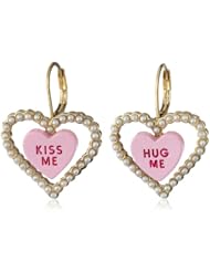 Betsey Johnson "Heart Candy Boost" Candy Heart and Pearl Drop Earrings