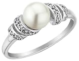Fresh Water Pearl Ring with Diamonds in 10K White Gold