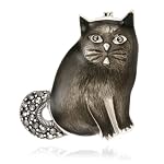sterling silver marcasite black epoxy cat pin