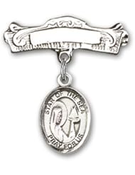 Sterling Silver Baby Badge with Our Lady Star of the Sea Charm and Arched Polished Badge Pin