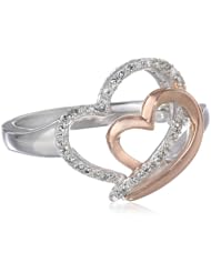 14k Rose Gold Plated Double Heart Ring (1/10 cttw, IJ Color, I2-I3 Clarity)