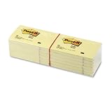 3M 655-YW 3M Post-it Original Notes, 3 x 5, Canary Yellow, 12 100-Sheet Pads/Pk