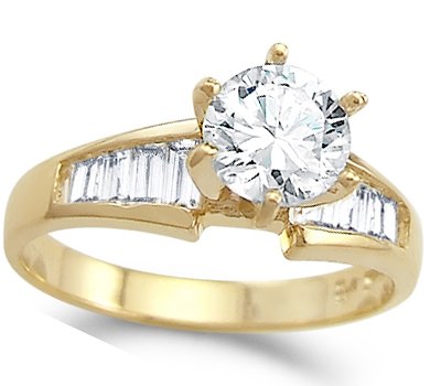CZ Engagement Ring 14k Yellow Gold Cubic Zirconia 