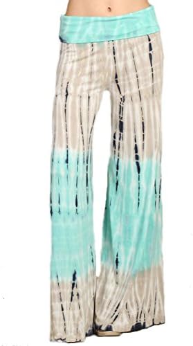 Chatoyant Women's Tie Dye Wide Leg High Waist Palazzo Pants (Small, Sand / Aqua)
