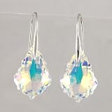 Crystal Aurora Borealis Leaf Silver Earrings Used Swarovski Crystals