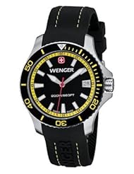 Wenger Sea Force Watch, Black & Yellow Dial Black & Yellow Bezel Black Silicone Strap 621.101