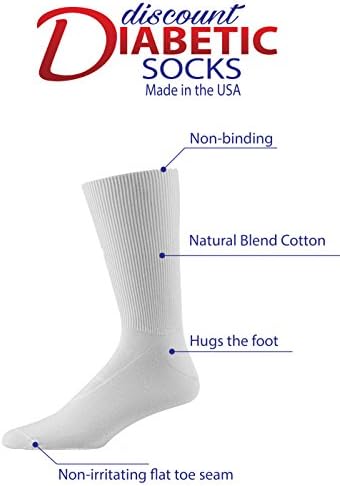 ON SALE NOW! White Diabetic Socks, Crew Style, Lightweight, Cotton, Mens Size 10-13, 1 Dozen Pairs. Socks That Make Your Feet Comfy and Keep You On Your Feet by Discount Diabetic Socks.