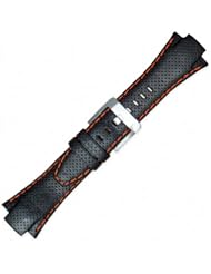 Seiko Sportura Leather Band (15mm, Black, Orange Stitching, 4KG1JZ)