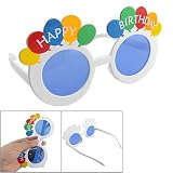 Amico Blue Round Lens White Full Rim Plastic Happy Birthday Glasses for Adult